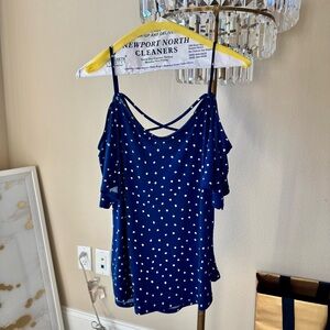 Kaileigh Blue and White Flutter Sleeve Camisole